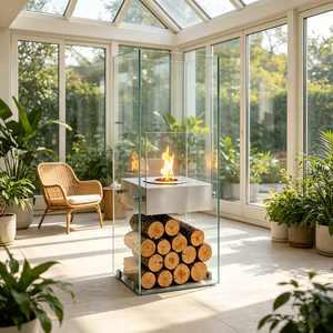 Cheminée au bioéthanol double face design avec flamme large réglable et verre de sécurité pour villa, salon, hôtel, restaurant - Product Image 3