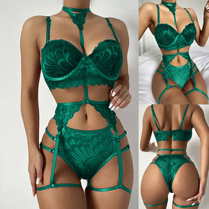 Ensemble de lingerie sexy et sensuelle pour femme, soutien-gorge push-up brodé, string, sous-vêtements, lingerie rembourrée - Product Image 4
