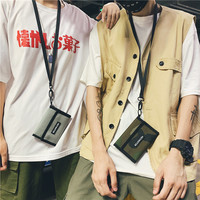 Dompet Pendek Unisex Fashion dengan Lapisan Nilon, Resleting Hasp, Dompet Koin Kanvas, Tali Selempang untuk Remaja, Tempat Kartu Kredit dan ID