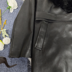 Cintura Vintage rimovibile lungo parka in pelle nera impermeabile antivento <span class=keywords><strong>cappotto</strong></span> da donna <span class=keywords><strong>con</strong></span> <span class=keywords><strong>collo</strong></span> <span class=keywords><strong>di</strong></span> <span class=keywords><strong>pelliccia</strong></span> - Product Image 3