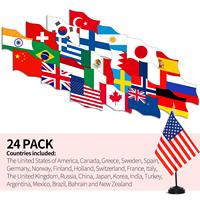 Vente en gros de mini drapeaux nationaux de table de bureau en polyester imperméable imprimés sur mesure de bureau 15x21cm avec base en plastique noir