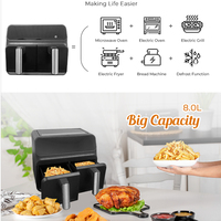 Friteuse à air moderne 8L Four électrique carré en plastique à écran tactile multifonction pour la torréfaction, la cuisson et la cuisine Ménage Hôtel