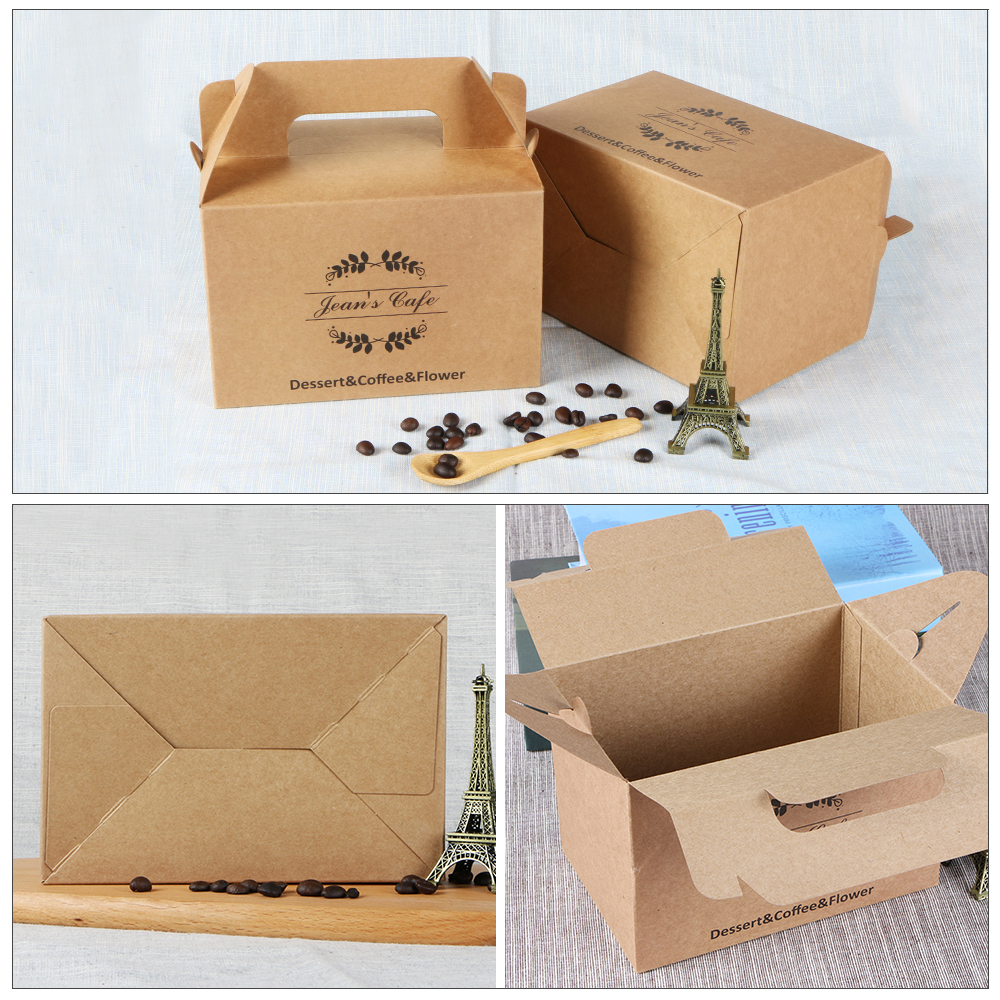 Wholesale Custom Strong Logo Printed Kraft Paper Food Packaging Cake Box Paper Carton With Handle