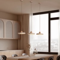 Luminaire suspendu LED en travertin Wabi Sabi, décoration en pierre circulaire, lustre pour salon, lampe suspendue avec télécommande, intensité réglable