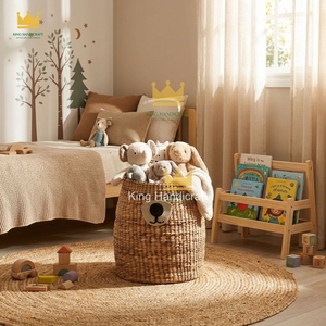 Panier de rangement en jacinthe d'eau tressé motif ours endormi mignon, bac de rangement pour jouets animaux, idéal pour la décoration de chambre d'enfant - Grande Vente - Product Image 6