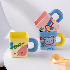 Tasse carrée en céramique et porcelaine écologique de 375 ml pour filles, couples, étudiants - Utilisation à domicile pour café et eau - Product Image 6