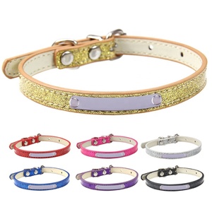 Collar de perro de PU brillante de MOQ bajo con logotipo personalizado Collares de cuello de gato de patrón sólido en tamaños XL <span class=keywords><strong>XXL</strong></span> Nombre de identificación grabado - Product Image 1