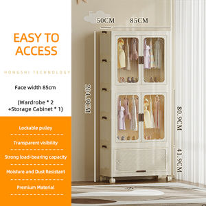 Factory Price Multilevel Plastic Folding Wardrobe <strong>Baby</strong> Clothes Side Cabinet Modern Transparent <strong>Door</strong> Dust Proof Wardrobe - Product Image 2