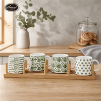 Set Cangkir Kopi Keramik Bunga Klasik SWT dengan Piring Kelopak Bunga, Mug Teh, Aman untuk Mesin Cuci Piring, Hadiah Cantik untuk Rumah, Kantor, Kafe