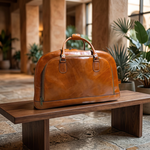Bolsa de Viaje de Fin de Semana de Gran Capacidad, Impermeable, de Cuero Genuino Premium, Forro de Poliéster de Alta Calidad, Cierre de Cremallera, Duradera - Product Image 4