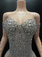Nouvelle Collection : Robes de Soirée Tendance pour Femme, Longues, Coupe Évasée, Élégantes, avec Gants, Plumes et Strass, Idéales pour Anniversaire