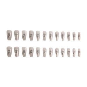 24 faux ongles gothiques punk à presser, longs, forme cercueil, avec motif rose noire - Product Image 3