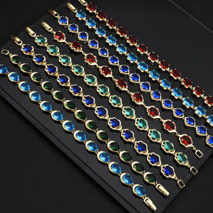 Pulsera de tenis con gemas ovaladas de colores para mujer – Pulsera de eslabones de cristal chapada en oro, joyería de moda, regalo, pulsera para fiesta - Product Image 1