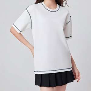 เสื้อยืดคอกลมแขนสั้นสำหรับทุกเพศ, เสื้อยืดลำลองคอกลมแขนสั้นตัดปกติเย็บสองชั้นผ้าถักออกกำลังกายทนทาน - Product Image 1