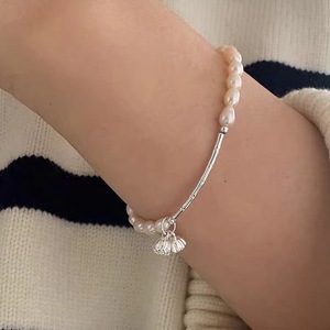 Pulsera de Plata de Ley 925 con Forma de Vaina de Loto y Perlas de Agua Dulce, Cordón Elástico, Joyería para Mujer, Regalo - Product Image 1