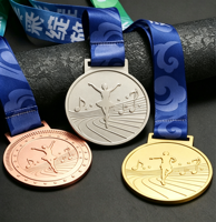Médaille de récompense sportive 3D personnalisée en alliage de zinc avec logo sur mesure Or Argent Bronze pour Football Basketball Danse Course à pied avec ruban