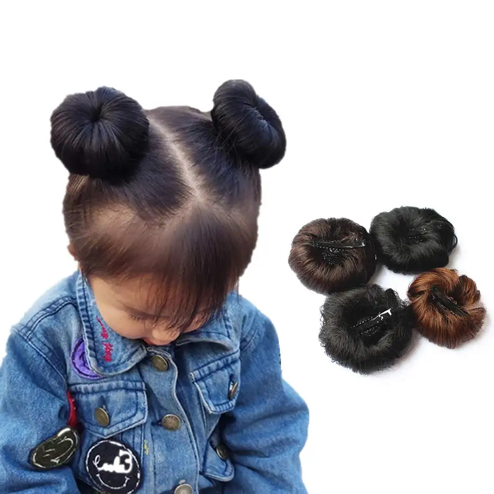 2pcs Rayon Bun with Crocodile Clip Hair Extensions Chignon Donut Bun Short Ponytail Wig Hair Extensions for Baby Girl Small