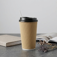 Gobelets en papier ondulé écologiques de 8 à 16 oz avec couvercle, personnalisables, isolés et jetables pour salons de café et galeries d'art