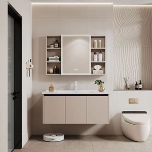 Modern white bathroom cabinet smart <b>mirror</b> cabinet white washbasin suspended cabinet body - Product Image 1