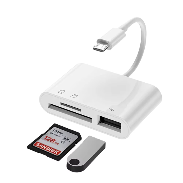 3-in-1 Micro USB 5-Pin OTG Card Reader Adapter Supports SD & TF Cards External Installation