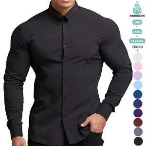 Vente en gros Chemise d'affaires formelle de haute qualité à coupe ajustée Chemises de bureau à manches longues en coton à séchage rapide pour hommes musclés