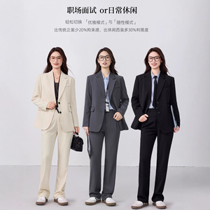 Women's Grey Suit <b>Set</b> Polyester Fabric Anti-Wrinkle <b>Office</b> Lady Spring Full Sleeve Professional Wear - Product Image 3