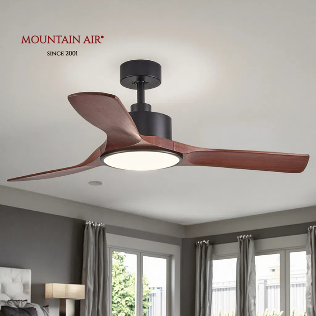 Modern Design DC Motor LED Ceiling Fans with Mute Remote Control & 3 Color LED Light Wood Body for Home Office & Bedroom Decor