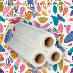 Rouleau <span class=keywords><strong>de</strong></span> Film étirable PE haute brillance faible quantité minimale <span class=keywords><strong>de</strong></span> commande en <span class=keywords><strong>plastique</strong></span> <span class=keywords><strong>de</strong></span> <span class=keywords><strong>protection</strong></span> souple emballé à la main utilisation palette logistique Wrap Jumbo Roll - Product Image 4