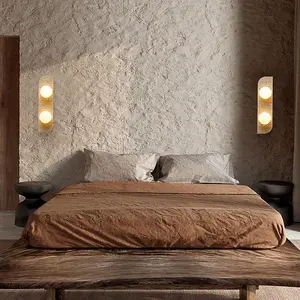 Lámpara de pared LED con diseño de piedra travertino de <span class=keywords><strong>3</strong></span> cabezales, candelabro Wabi Sabi para baño, dormitorio, decoración del hogar, pasillo de Hotel, casa de familia - Product Image 3
