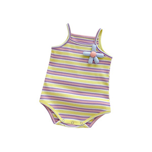 Barboteuse d'été fine pour bébé fille, à bretelles, rayée, <span class=keywords><strong>en</strong></span> coton élasthanne, mi-mollet, avec fermeture boutonnée discrète, adorable, une pièce - Product Image 5