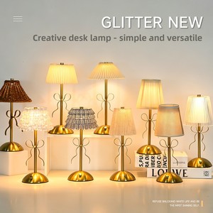 Fabric Lampshade Bow Decor <strong>Table</strong> Lamp, Girls Cute Rechargeable Metal Ambient <strong>Light</strong> for Bedroom Dining Room - Product Image 4