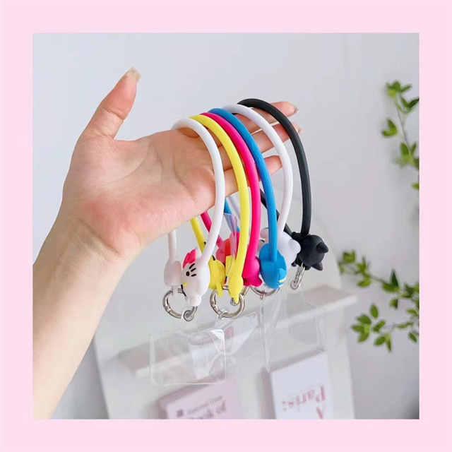 2024 Cute Strawberry Bear Kawaii Cartoon Penguin Pendant Women's Cell-phone Wrist Strap Anime Pikachu Hello Kitty Phone Lanyard