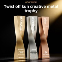 Trophées Personnalisés en Métal Or Argent Bronze pour Cérémonies d'Attestation d'Entreprise ; Nouveau Design Créatif 2025 – Récompense Colonne Torsadée Gravée au Laser