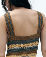 LeBo Robe d'été en maille crochet à bretelles larges et encolure ronde mi-longue évidée pour femmes personnalisées