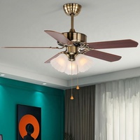 Ventilateur de Plafond Lustre HSG 208B AC/DC Style Américain Classique 42/52 Pouces avec Chaîne à Tirer, Télécommande en Bois, Cuivre et Lumière