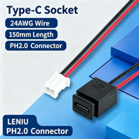 Cable de Carga USB-C Hembra LN-009 con Terminal PH2.0, 2 Pines, 24AWG, 15CM, Tipo C para Equipos Electrónicos