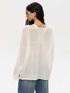 Pulls Femmes col rond mince transparent haut pour femme manches évasées <span class=keywords><strong>pull</strong></span> ample printemps été t-shirt décontracté femmes <span class=keywords><strong>pull</strong></span> tricoté - Product Image 2