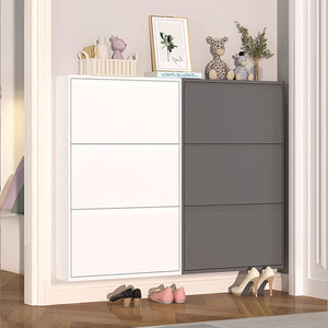 Meuble à chaussures en acier entièrement assemblé, étagère murale en métal avec 3 bacs basculants pour gain de place dans les entrées étroites - Product Image 3