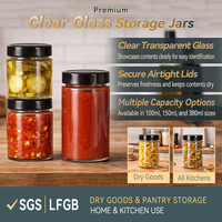 Multi-Size 100ml/150ml/380ml Lead-Free Clear Glass Jars Black Lids for Kitchen Presents Food Storage (Jam Spices