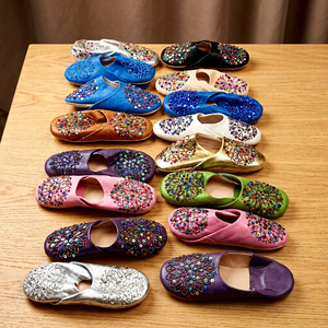 Chaussures plates d'intérieur légères en cuir véritable à bout pointu, ornées de strass floraux, pour femme, idéales pour l'été - Product Image 1