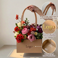 Tas Kertas Kraft Tahan Air Khusus Mewah dengan Pegangan untuk Kemasan Bunga Florist, Laminasi Dalam
