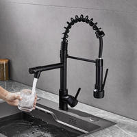 Robinet mélangeur de cuisine en acier inoxydable 304 noir mat, monocommande, pour eau chaude et froide, avec bec pliant et pivotant, type remplisseur de pot, extractible