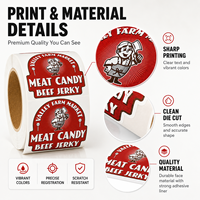 Étiquettes personnalisées pour viande séchée de bœuf, autocollantes en BOPP blanc, découpées sur mesure en rouleau, pour sachets, bocaux et emballages de snacks