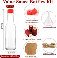 Bouteilles de sauce piquante personnalisées de 5 oz, bouteilles en verre transparent Woozy avec bouchons à vis rouges anti-fuite, inserts compte-gouttes, petites bouteilles de vin vides
