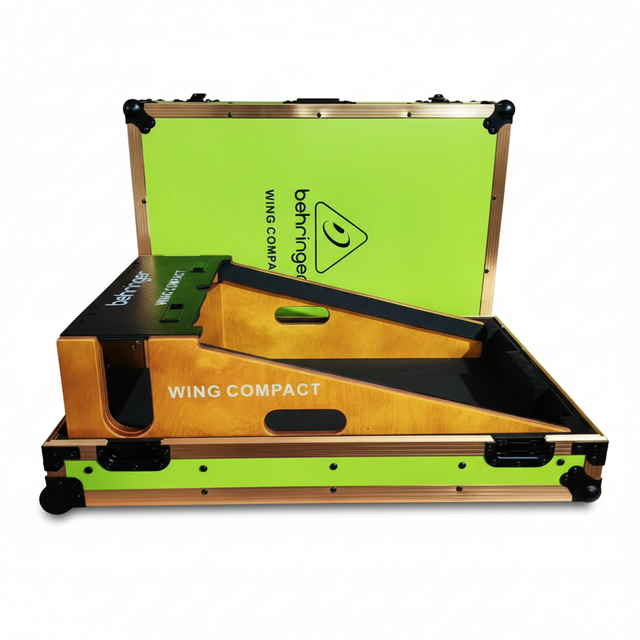 Custom Flight Case for Be  RING ER R WING Compact Mixer with Dog House and Wheels Green Plywood Golden Aluminum OEM Supported
