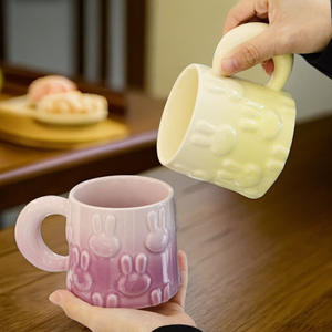 แก้วเซรามิคลายกระต่ายน่ารัก ขนาด 400 มล. ดีไซน์ไล่เฉดสีสไตล์ Ins  รักษ์โลก เหมาะสำหรับดื่มชาเวลาบ่าย ใช้ในบ้าน สำนักงาน หรือใส่นม - Product Image 6