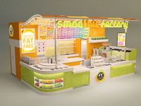 Kiosque à bulles de thé accrocheur dans le centre commercial |   Stand à limonade avec modèle de gobelet