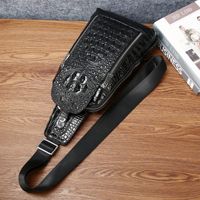 Sac de poitrine pour homme en cuir véritable imitation crocodile, sac bandoulière décontracté pour homme