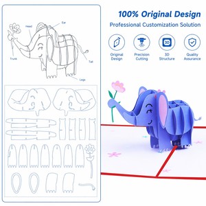 Tarjeta de felicitación 3D con diseño de elefante, tarjeta de cumpleaños hecha a mano, tarjeta de invitación personalizada para baby shower, festival, regalo para niños - Product Image 5