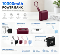 Mini Tragbare 10000mAh Powerbank 22,5W PD Schnellladung Eingebautes USB-C-Kabel LCD Digital Powerbank für Mobiltelefone und Reisen